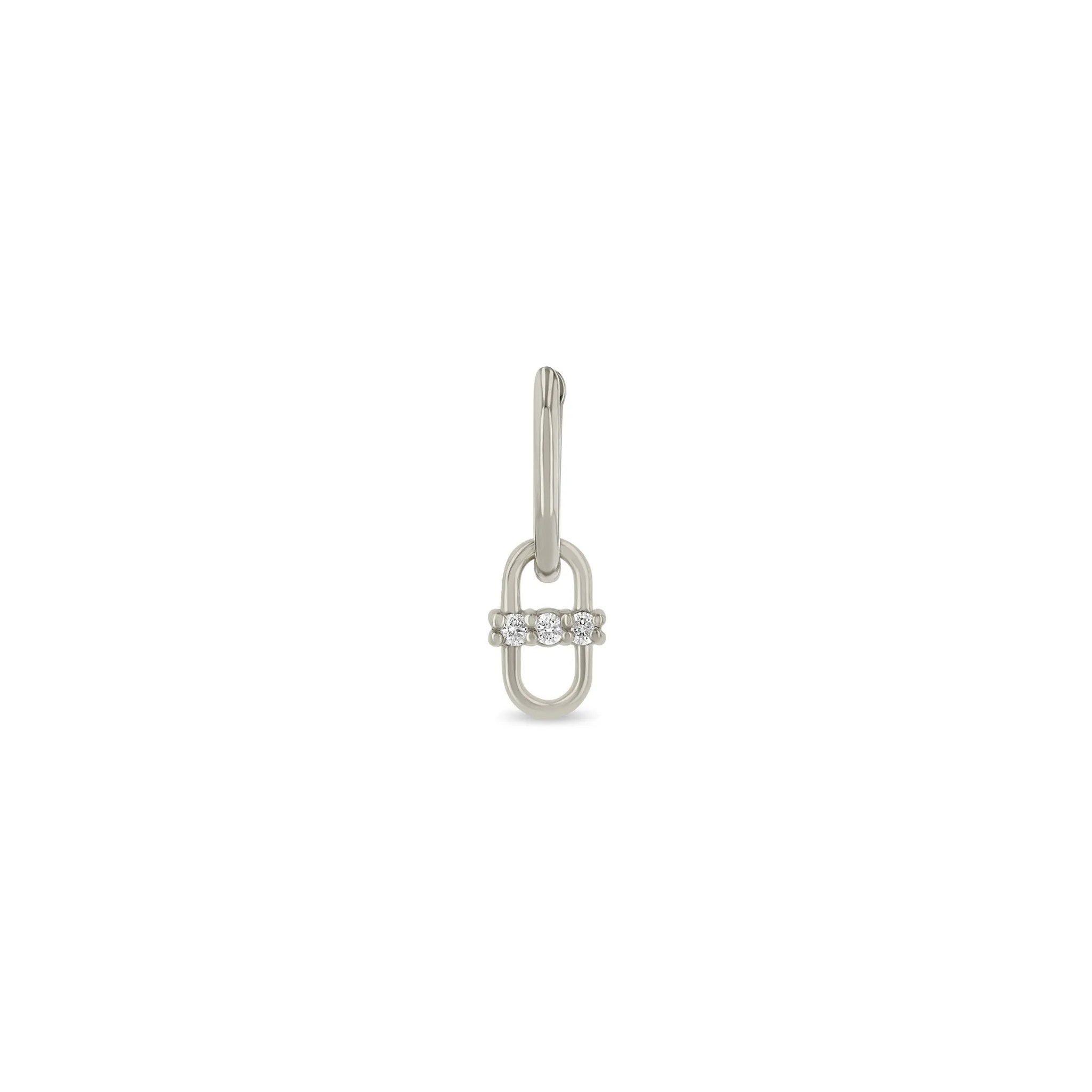 14k 3 Prong Diamond Link Hinge Huggie Hoops