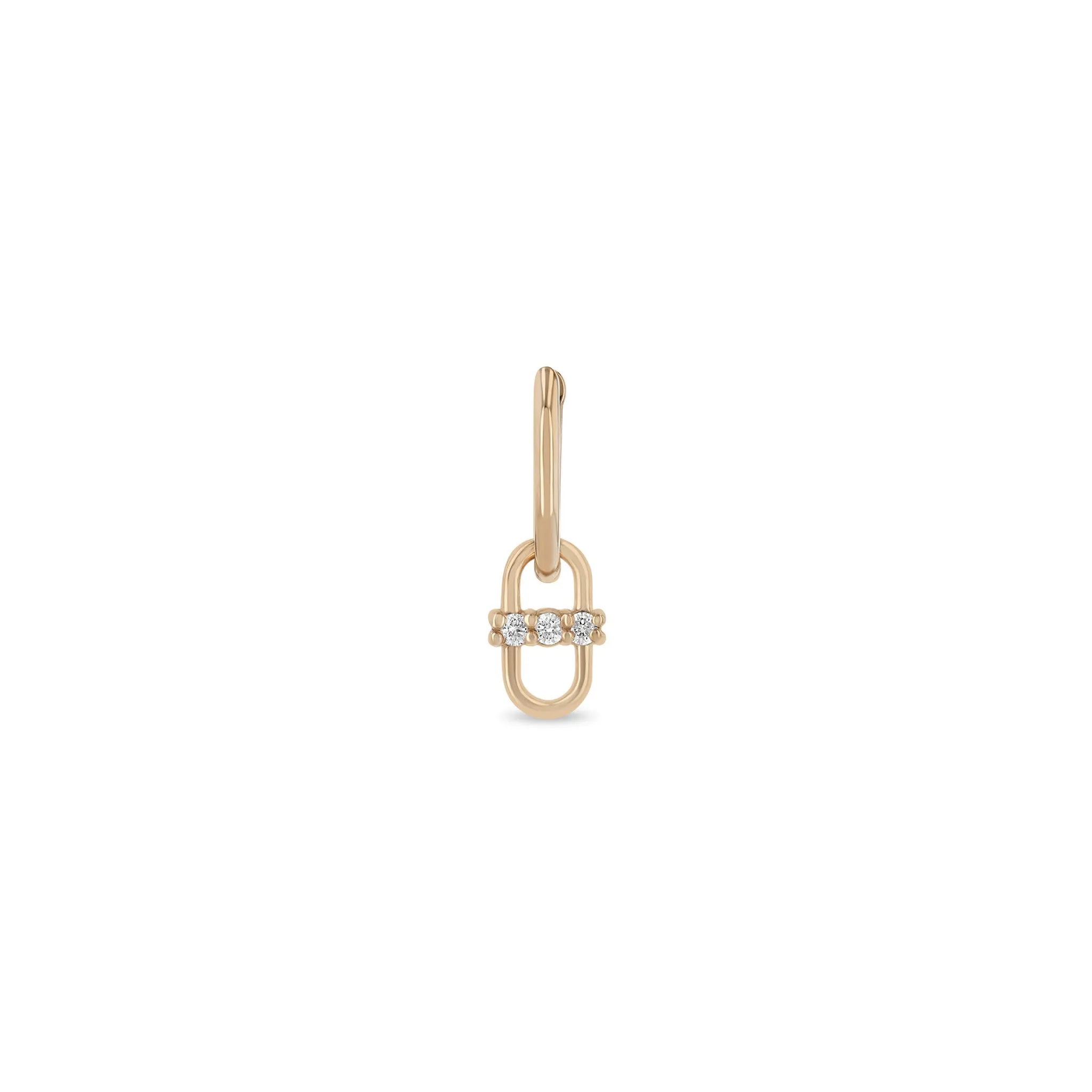 14k 3 Prong Diamond Link Hinge Huggie Hoops
