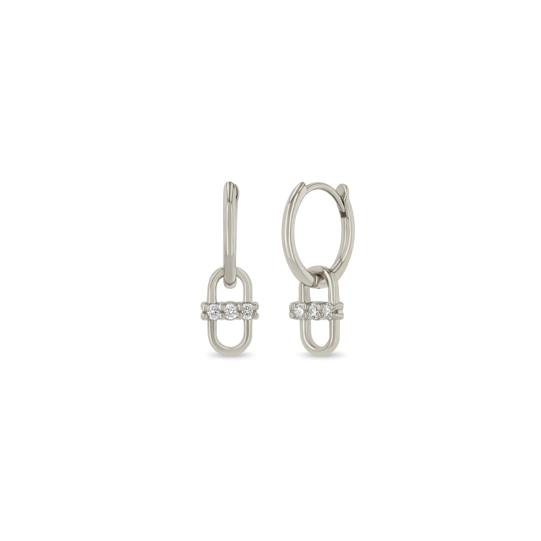 14k 3 Prong Diamond Link Hinge Huggie Hoops