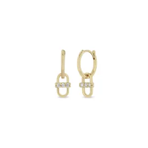 14k 3 Prong Diamond Link Hinge Huggie Hoops