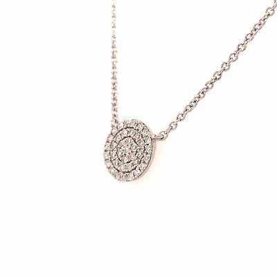14K Diamond Pave Disc Circle Necklace White Gold 0.12ctw