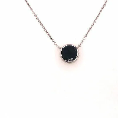 14K Diamond Pave Disc Circle Necklace White Gold 0.12ctw