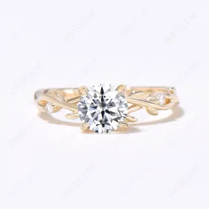 14K Gold 1CT Round Moissanite Ring Branch Vine Promise Ring