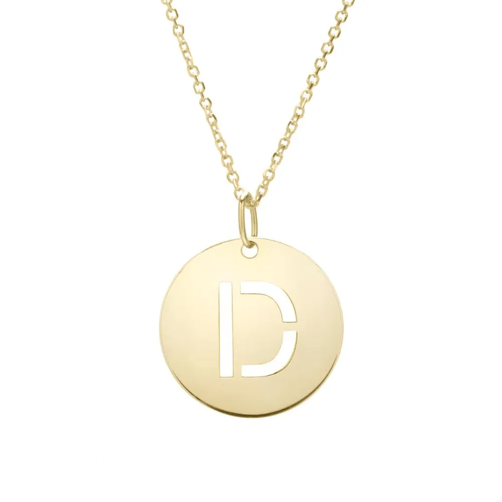 14K Gold Disc Initial D Necklace