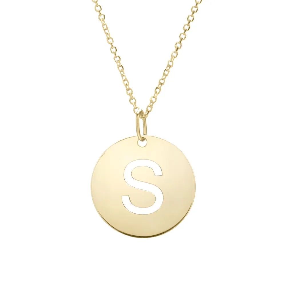 14K Gold Disc Initial S Necklace