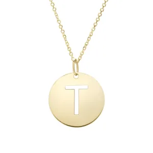 14K Gold Disc Initial T Necklace