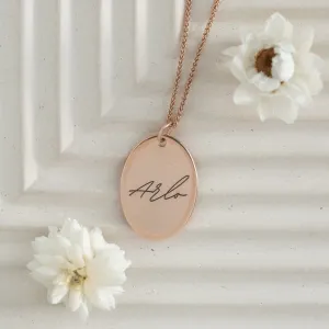 14k Gold Engraved Oriole Single Name Large Oval Charm