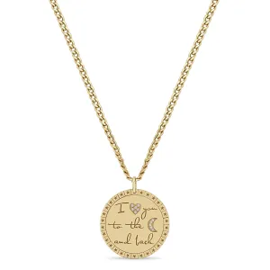 14k Large "I love you to the moon & back" Mantra Small Curb Chain Necklace