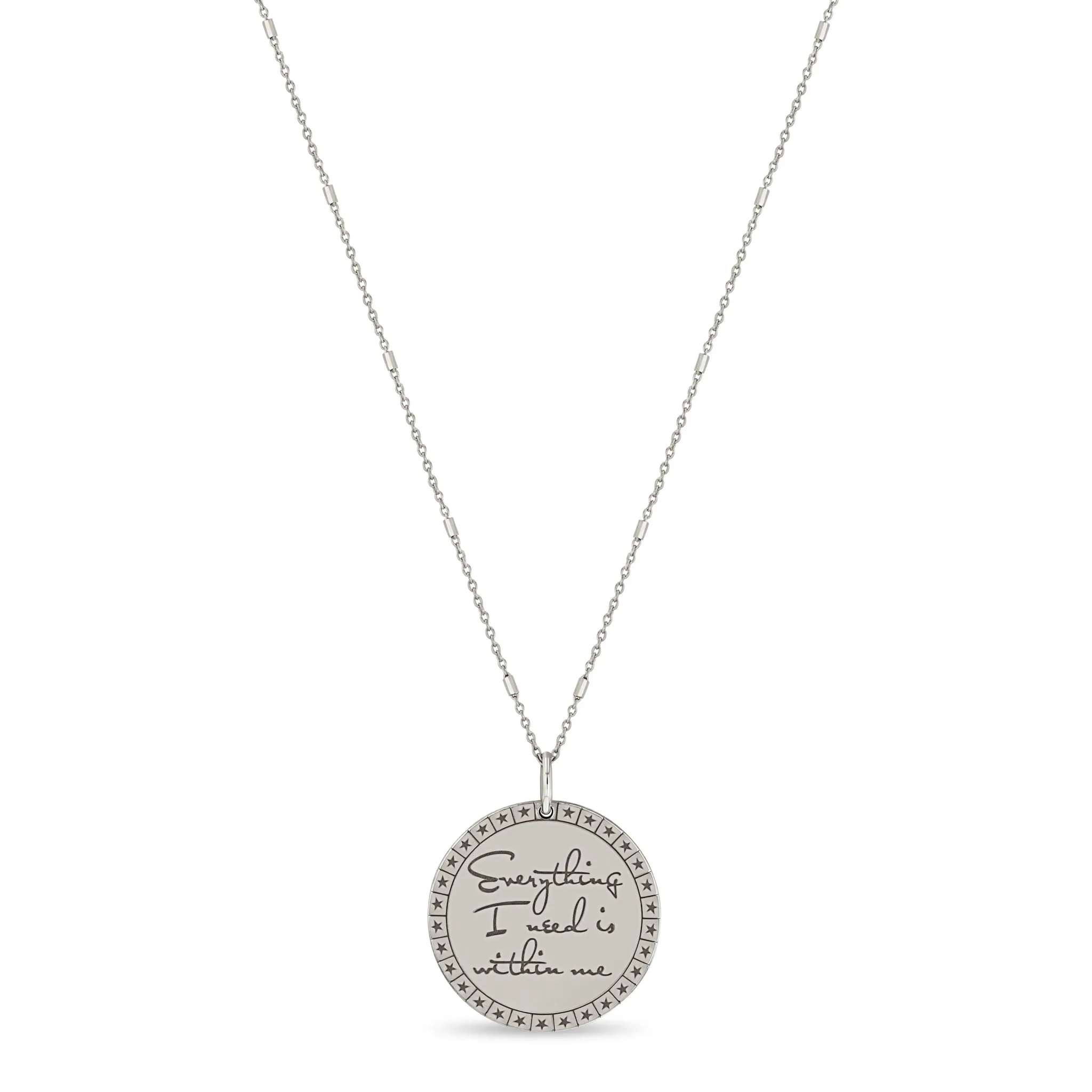14k Medium Mantra with Star Border Bar & Cable Chain Necklace