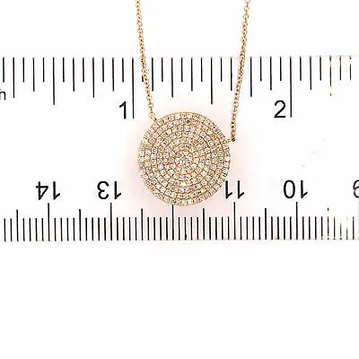 14K Pave Circle Disc Pendant Necklace Yellow Gold 0.58 ctw