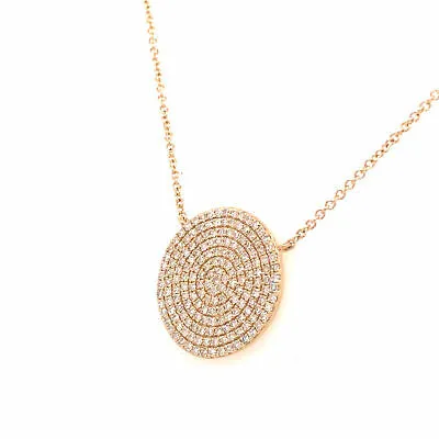 14K Pave Circle Disc Pendant Necklace Yellow Gold 0.58 ctw