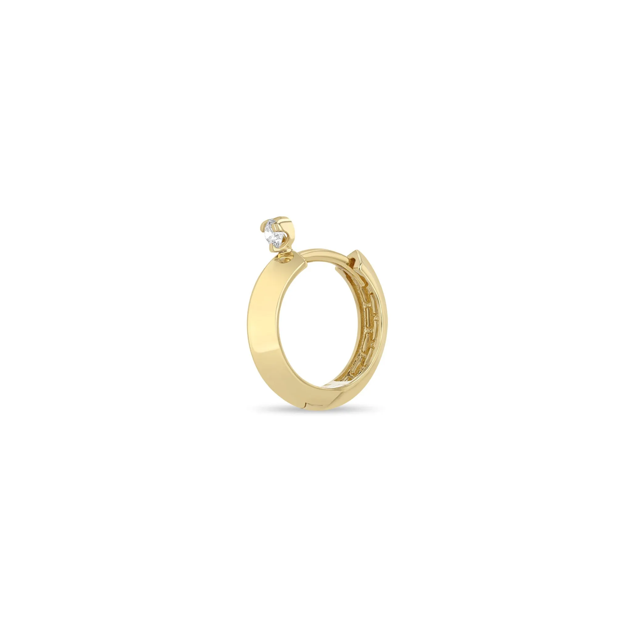14k Prong Diamond Knife Edge Hinge Huggie Hoops