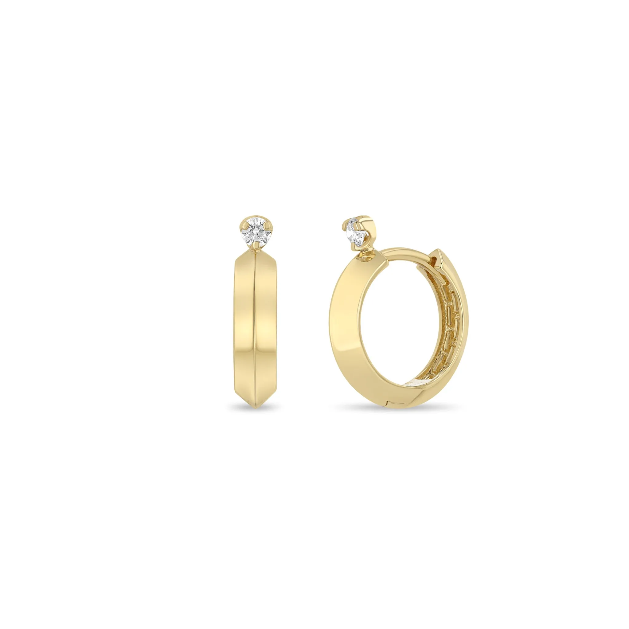 14k Prong Diamond Knife Edge Hinge Huggie Hoops