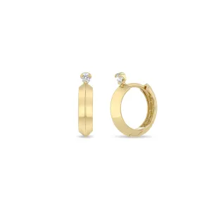 14k Prong Diamond Knife Edge Hinge Huggie Hoops