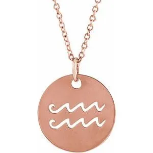14K Rose Aquarius Zodiac Disc 16-18" Necklace