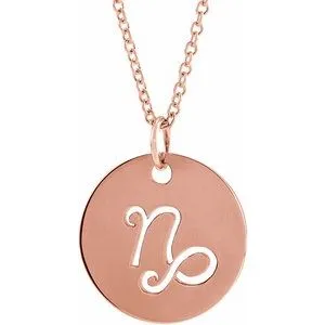 14K Rose Capricorn Zodiac Disc 16-18" Necklace