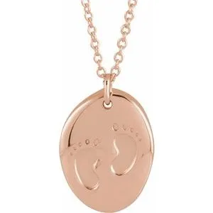 14K Rose Engravable Tiny Footprint 18" Necklace