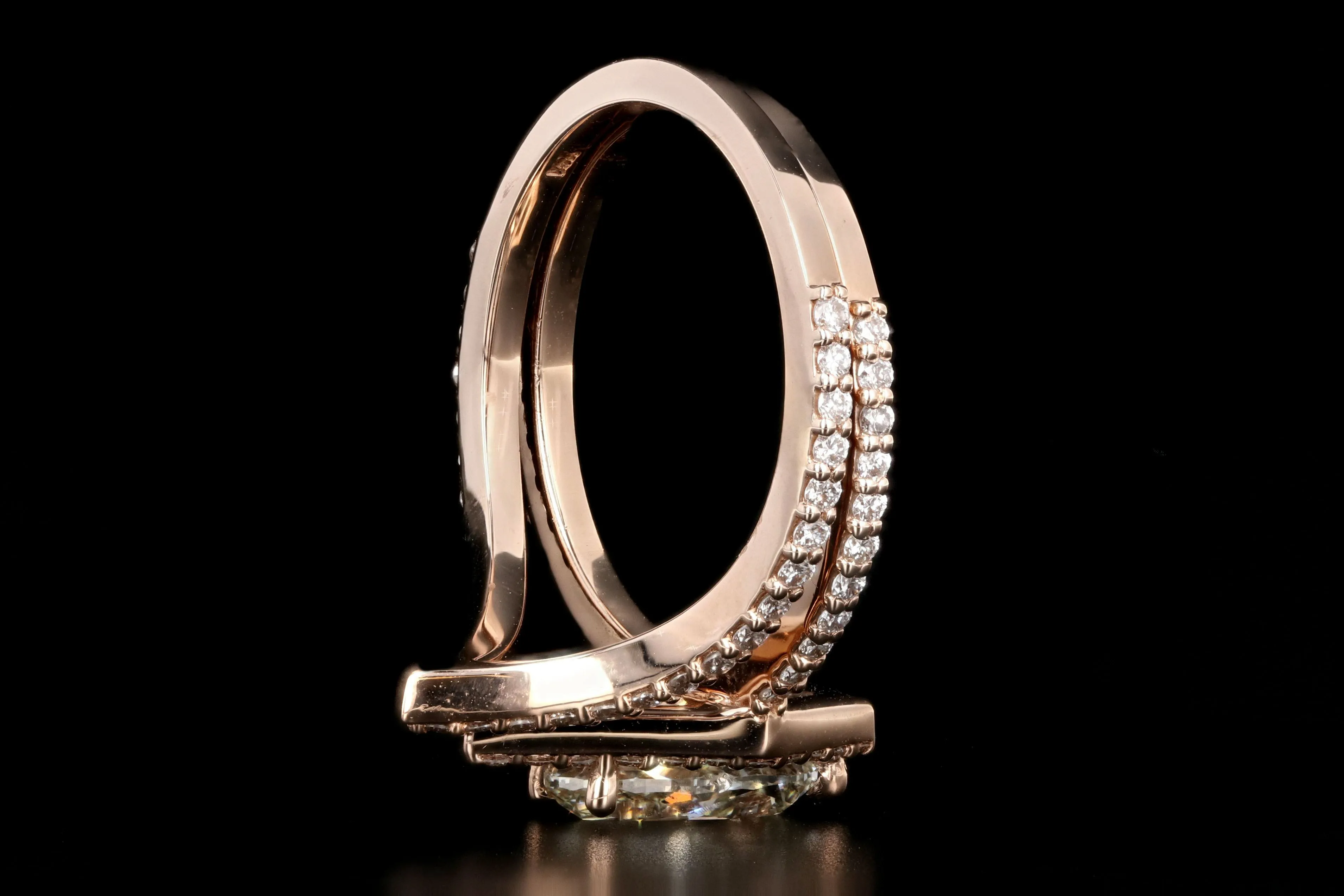 14K Rose Gold Pear Diamond Halo Engagement Ring w/ Matching Jacket Band Set