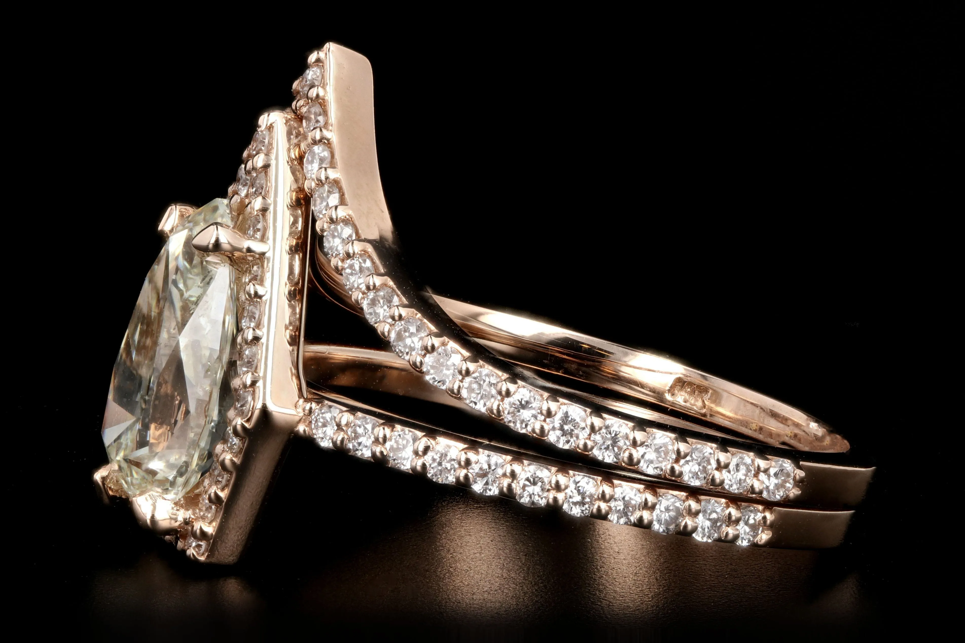14K Rose Gold Pear Diamond Halo Engagement Ring w/ Matching Jacket Band Set
