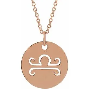 14K Rose Libra Zodiac Disc 16-18" Necklace
