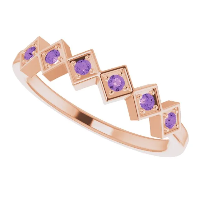 14K Rose Natural Amethyst Stackable Ring