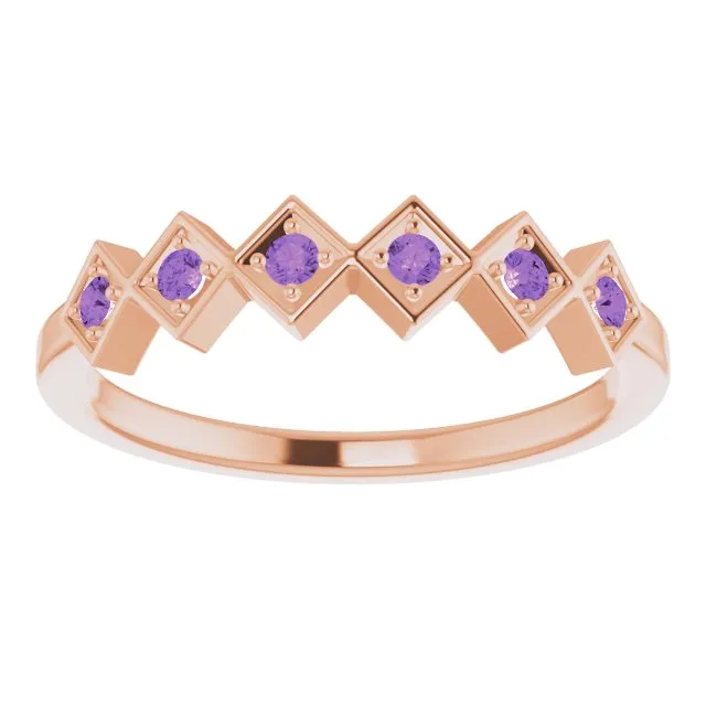 14K Rose Natural Amethyst Stackable Ring