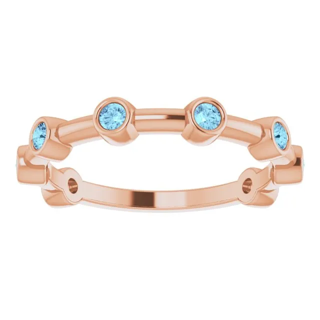 14K Rose Natural Aquamarine Bezel-Set Bar Ring