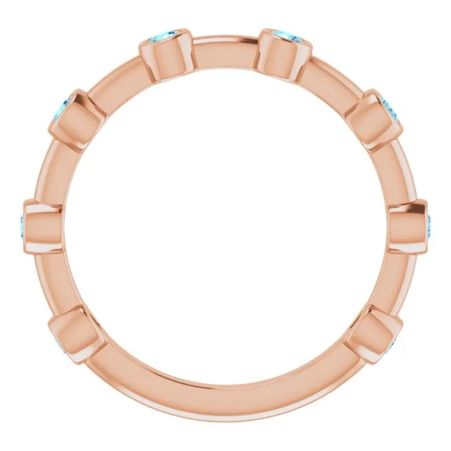 14K Rose Natural Aquamarine Bezel-Set Bar Ring