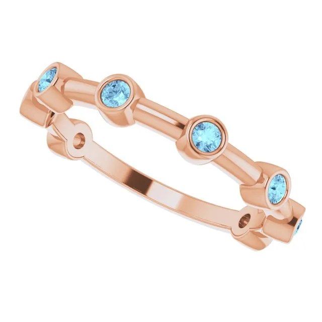 14K Rose Natural Aquamarine Bezel-Set Bar Ring