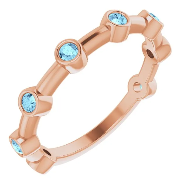 14K Rose Natural Aquamarine Bezel-Set Bar Ring