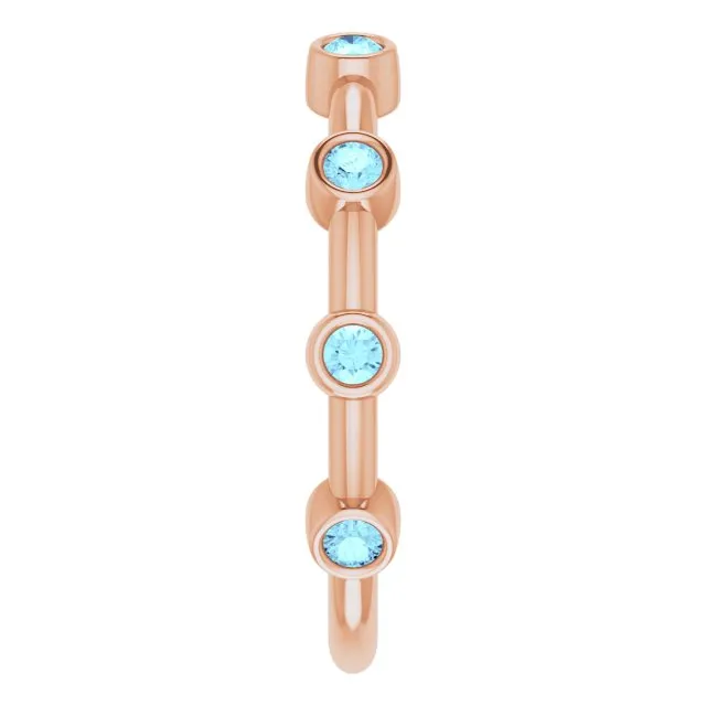 14K Rose Natural Aquamarine Bezel-Set Bar Ring