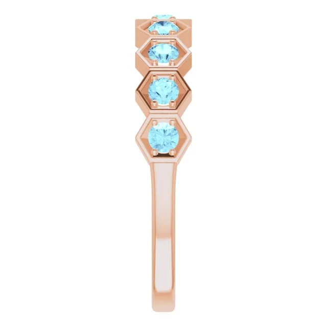 14K Rose Natural Aquamarine Stackable Ring