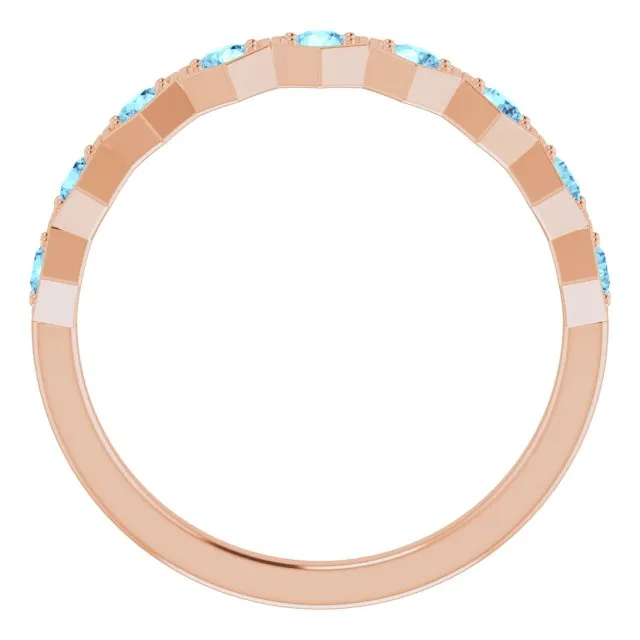 14K Rose Natural Aquamarine Stackable Ring