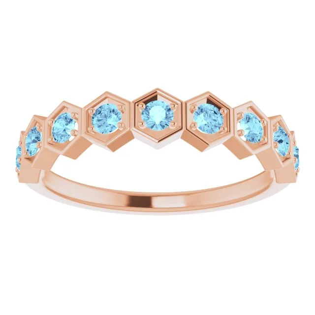 14K Rose Natural Aquamarine Stackable Ring