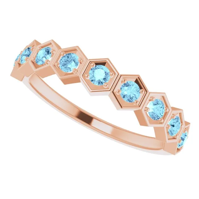 14K Rose Natural Aquamarine Stackable Ring