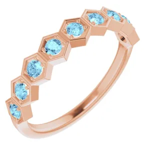 14K Rose Natural Aquamarine Stackable Ring