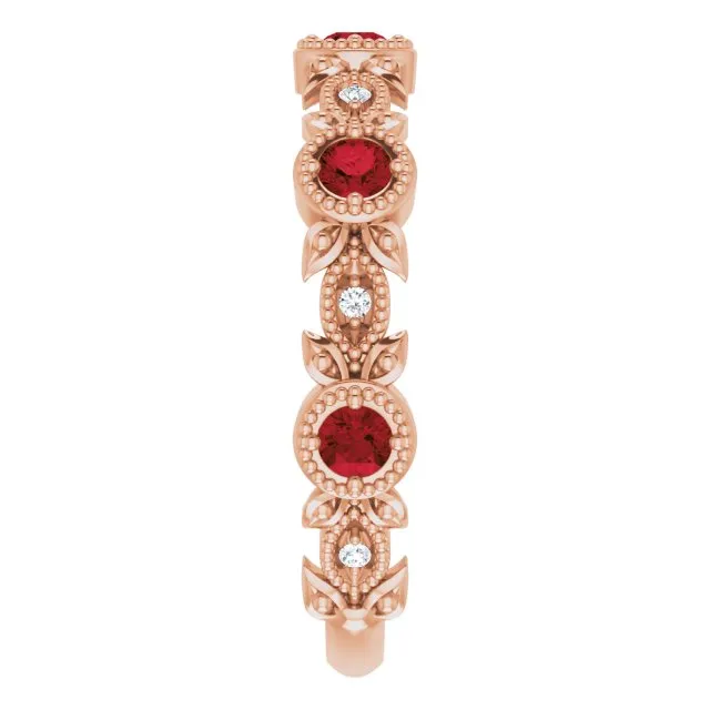 14K Rose Natural Mozambique Garnet & .03 CTW Natural Diamond Leaf Ring