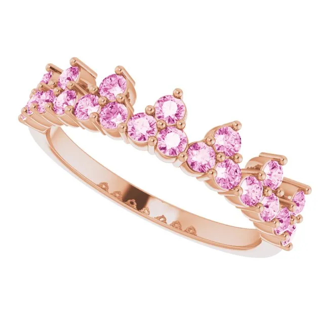 14K Rose Natural Pink Sapphire Crown Ring