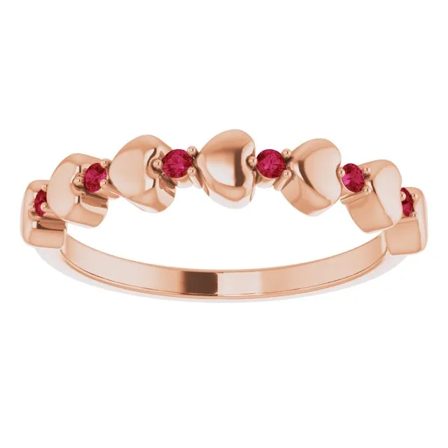 14K Rose Natural Ruby Heart Stackable Ring