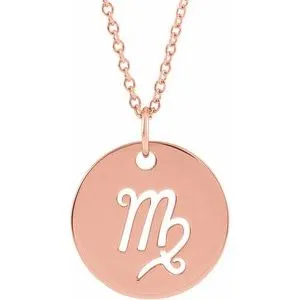 14K Rose Virgo Zodiac Disc 16-18" Necklace
