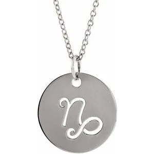 14K White Capricorn Zodiac Disc 16-18" Necklace
