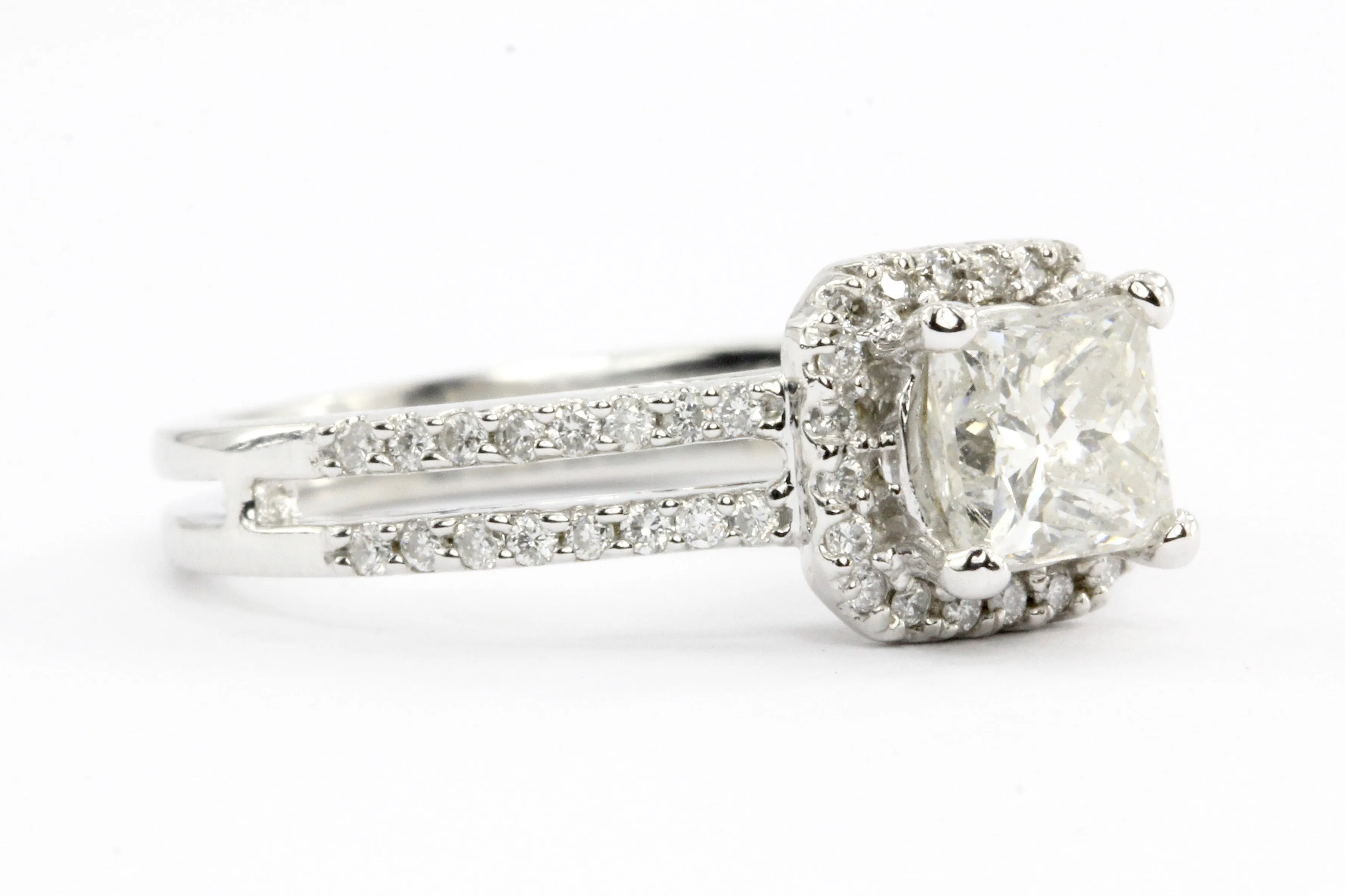 14K White Gold 1.12 CT Princess Cut Diamond Engagement Ring Size 6.25