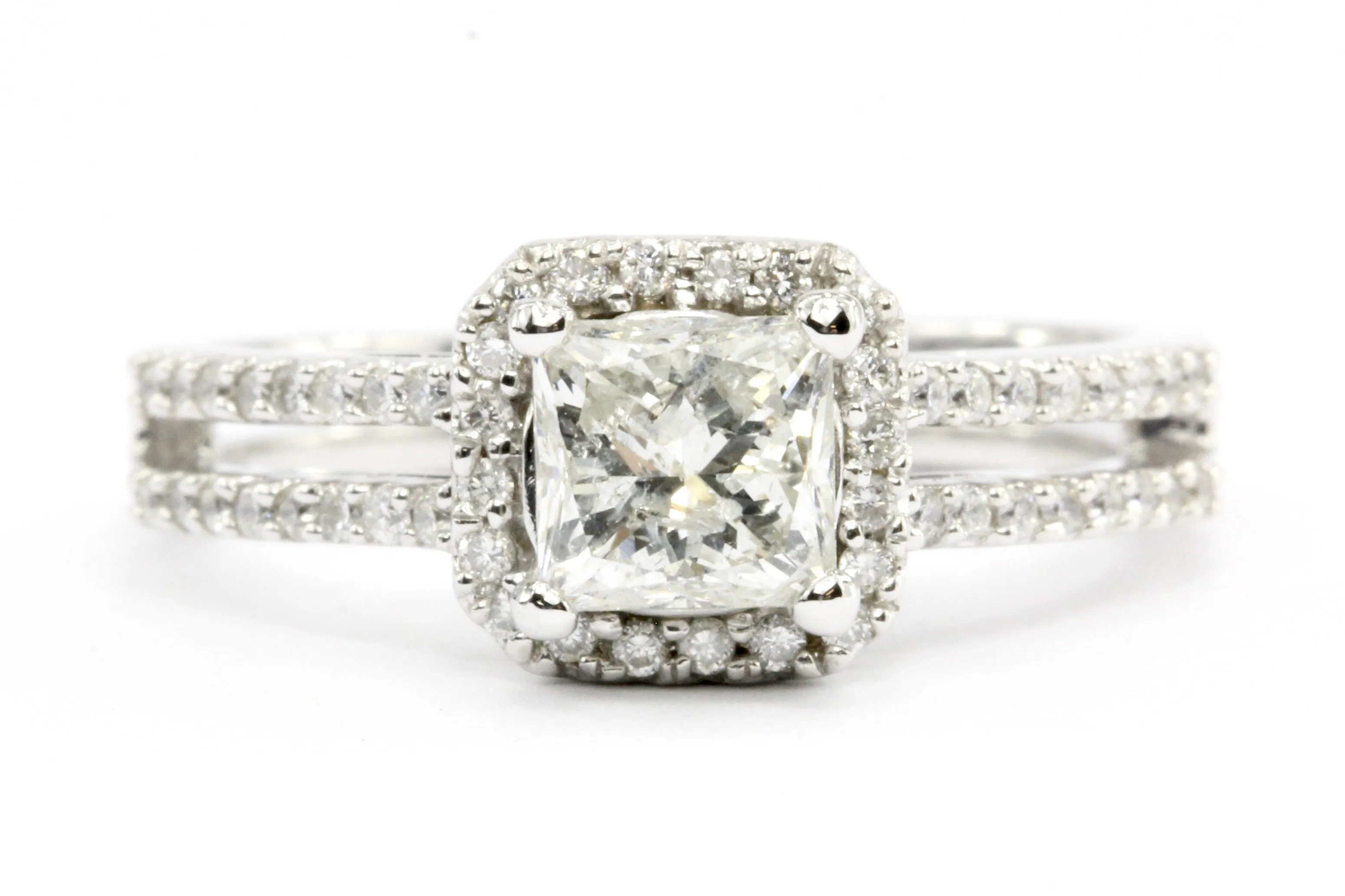 14K White Gold 1.12 CT Princess Cut Diamond Engagement Ring Size 6.25