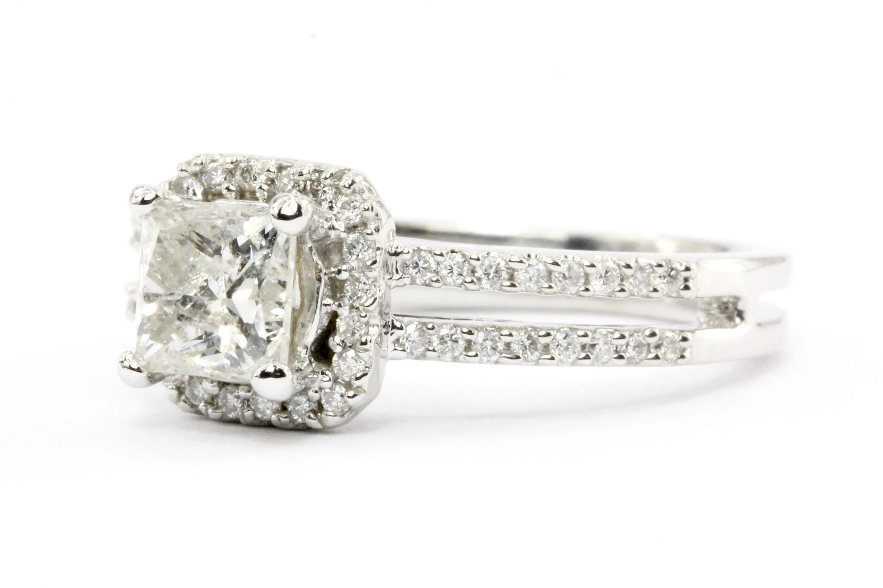 14K White Gold 1.12 CT Princess Cut Diamond Engagement Ring Size 6.25