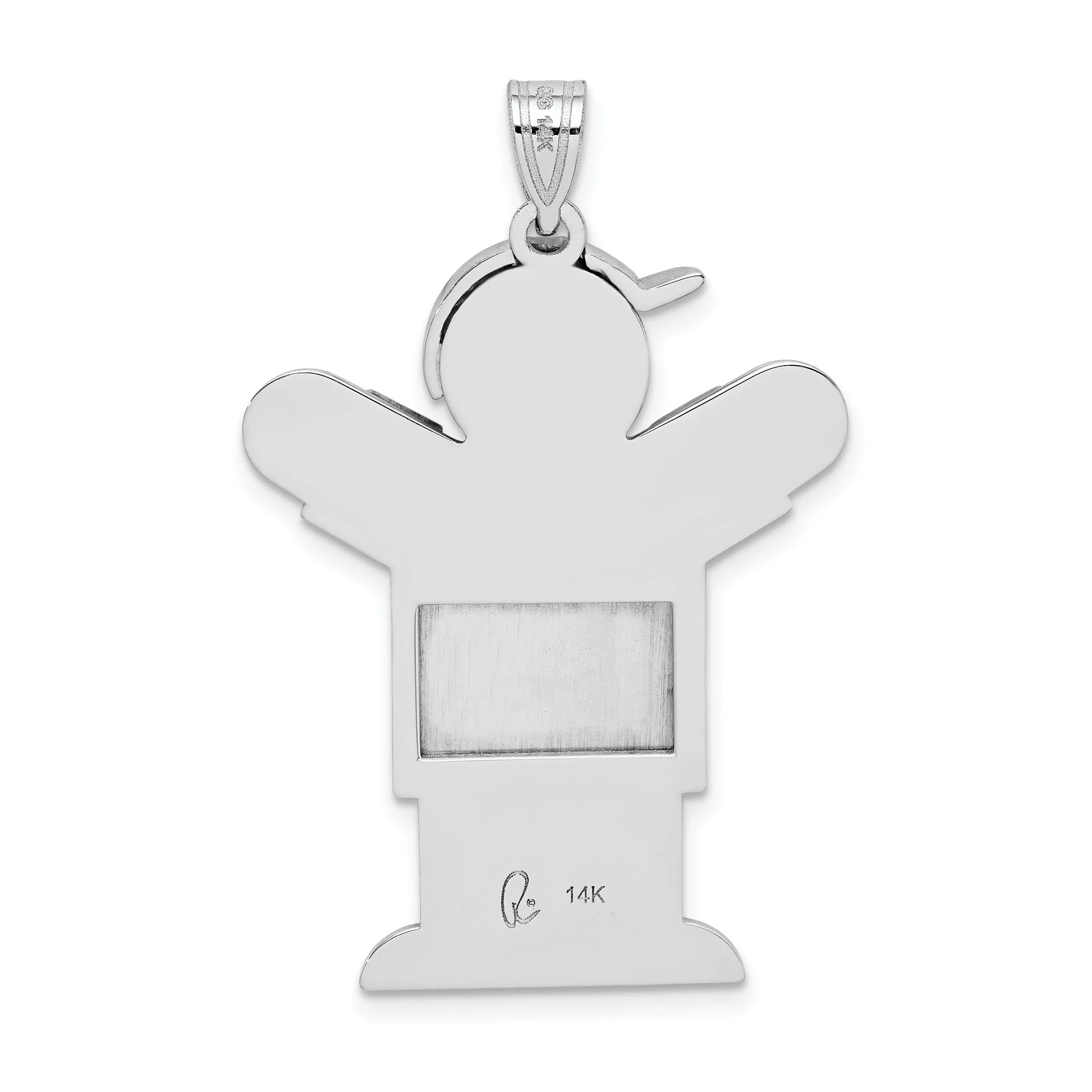 14k White Gold Diamond Girl With Bow Kiss Pendant