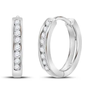 14K White Gold Round Diamond Hoop Earrings 1/4 Cttw