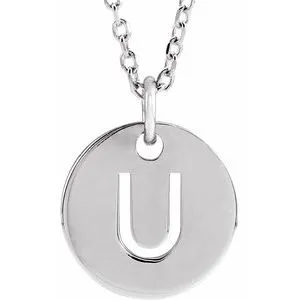 14K White Initial U 16-18" Necklace
