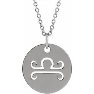 14K White Libra Zodiac Disc 16-18" Necklace