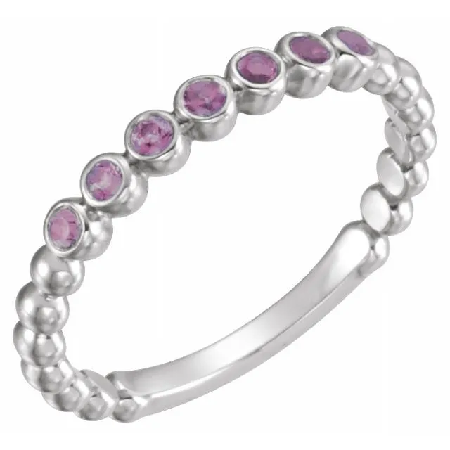 14K White Natural Amethyst Stackable Ring