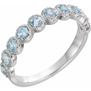 14K White Natural Aquamarine Beaded Ring
